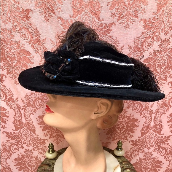 Antique c1908 EDWARDIAN GIBSON Girl Ostrich Plume Wide Brim Hat